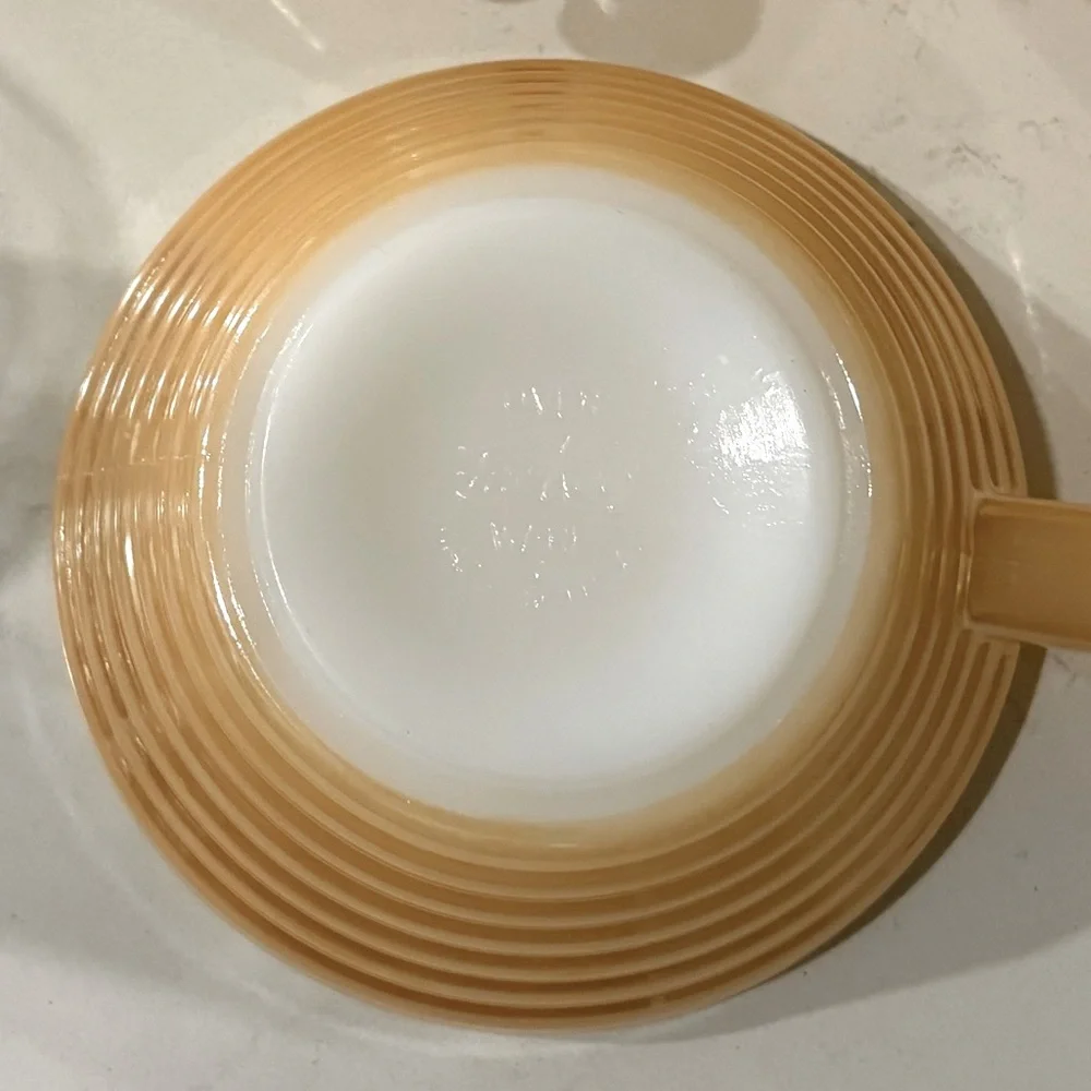 Set of 4 Fire King Oven Ware Ribbed Handled Soup Bowl Peach Beehive Vintage
